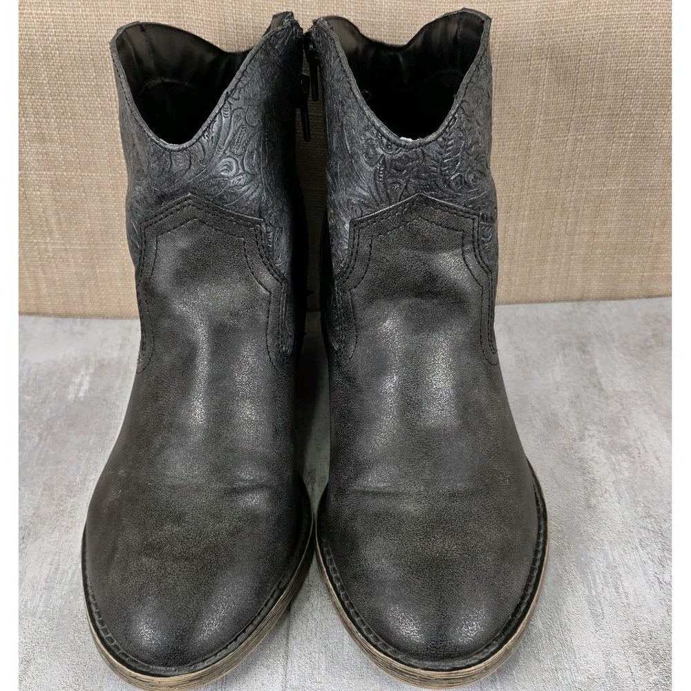 Maurices Janae Cowgirl Ankle Bootie Boots Gray Floral Block Heel Women's Sz 10M